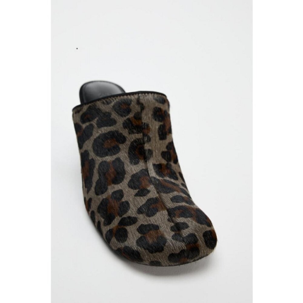 Zara 100% Leather Mules Animal Leopard Print Square Toe 2.8in Heel Sz 7.5 Summer - Picture 4 of 11